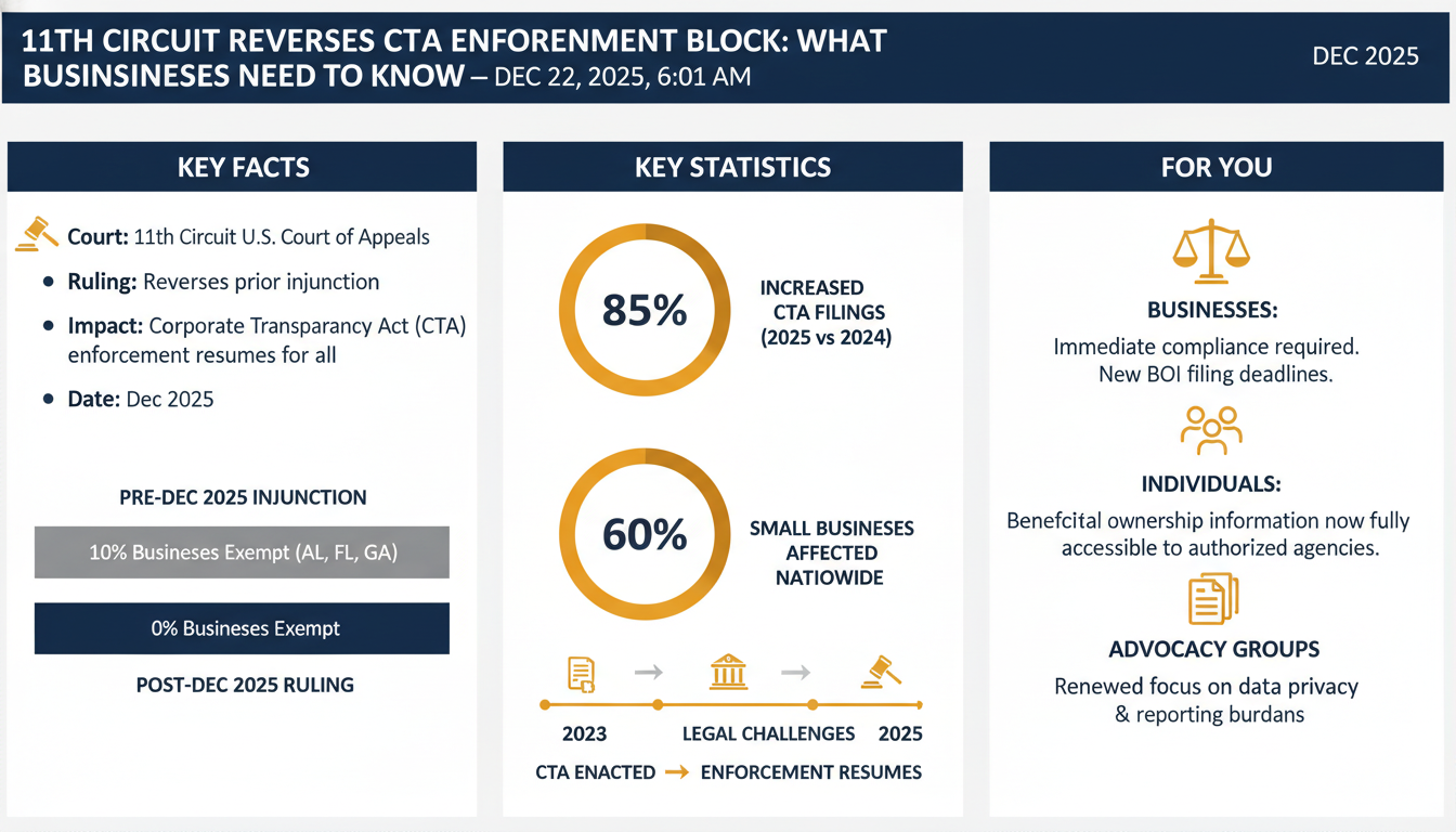 11th Circuit Reverses CTA Enforcement Block: What Businesses Need to Know — Dec 22, 2025, 6:01 AM - Key Statistics