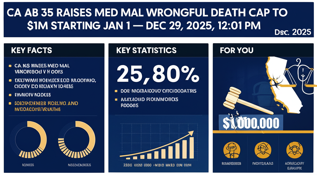CA AB 35 Raises Med Mal Wrongful Death Cap to $1M Starting Jan 1 — Dec 29, 2025, 12:01 PM - Key Statistics