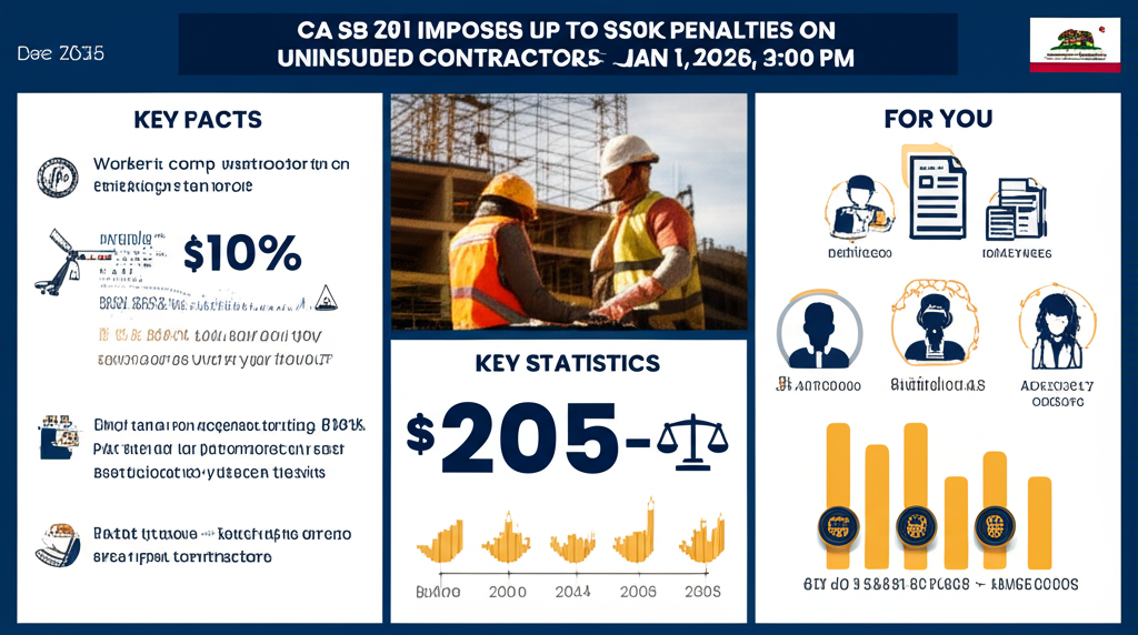 CA SB 291 Impone Multas de hasta $30K a Contratistas sin Seguro a partir del 1 de enero de 2026 — 1 de enero de 2026, 3:00 PM - Key Statistics