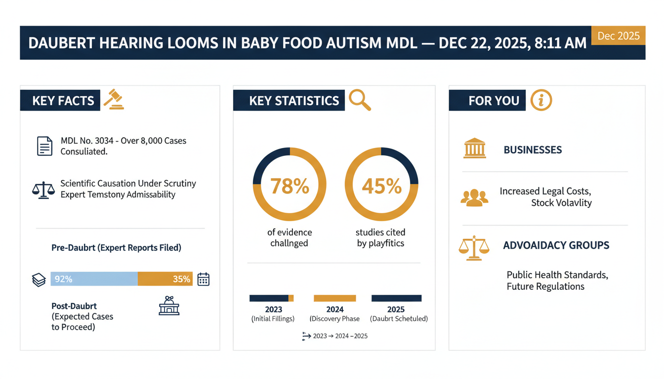 Daubert Hearing Looms in Baby Food Autism MDL — Dec 22, 2025, 8:11 AM - Estadísticas Clave
