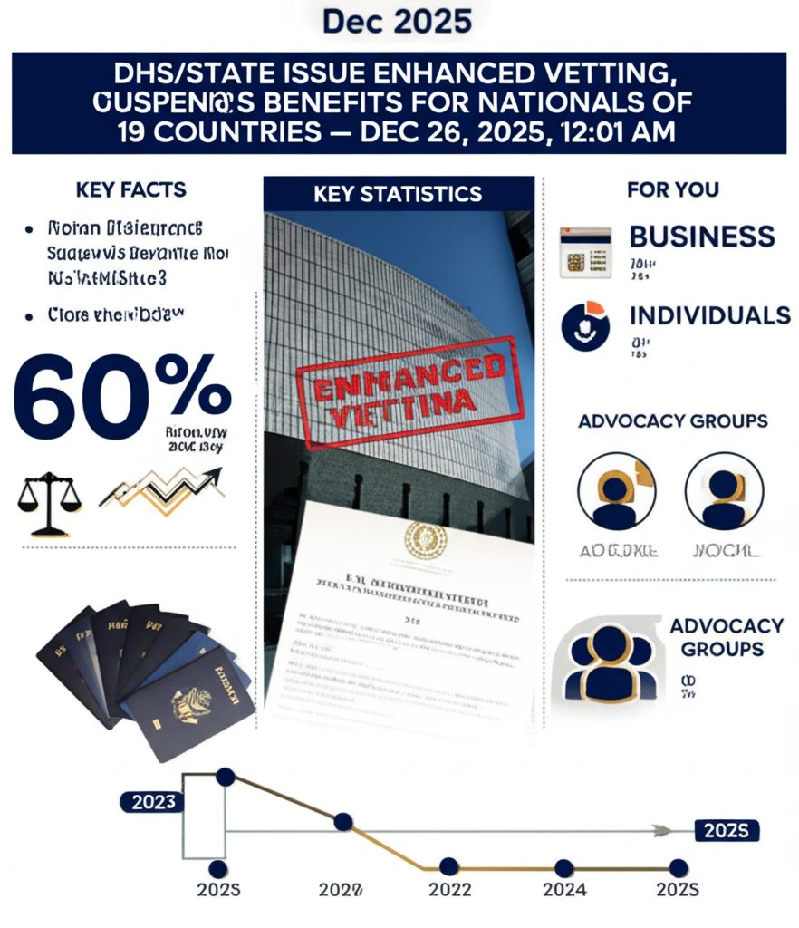 DHS/State Issue Enhanced Vetting, USCIS Suspends Benefits for Nationals of 19 Countries (Dec 2025) — Dec 26, 2025, 12:01 AM - Key Statistics