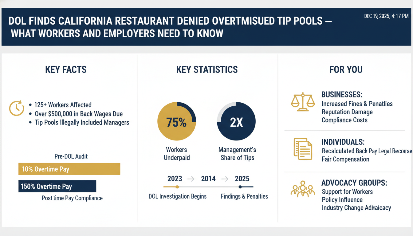 DOL Finds California Restaurant Denied Overtime, Misused Tip Pools — What Workers and Employers Need to Know — Dec 19, 2025, 4:17 PM - Estadísticas Clave