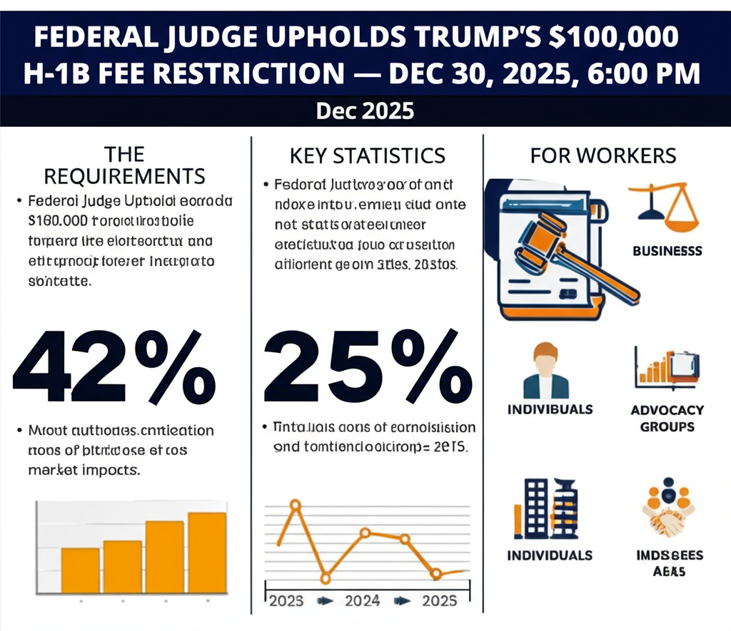 Juez Federal Confirma la Restricción de Tarifa de $100,000 para Visa H-1B de Trump — 30 de diciembre de 2025, 6:00 PM - Key Statistics