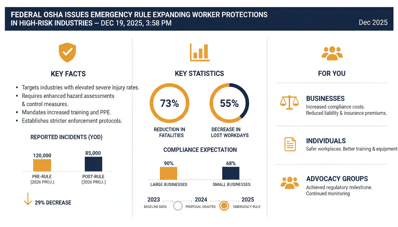 Federal OSHA Issues Emergency Rule Expanding Worker Protections in High-Risk Industries — Dec 19, 2025, 3:58 PM - Key Statistics