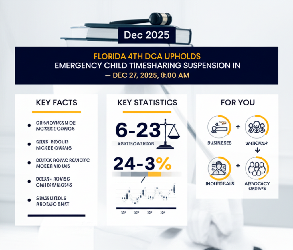 Florida 4th DCA Confirma Suspensión de Emergencia del Tiempo de Compartir de Menores en Capps v. Capps — 27 Dic 2025, 9:00 AM - Key Statistics