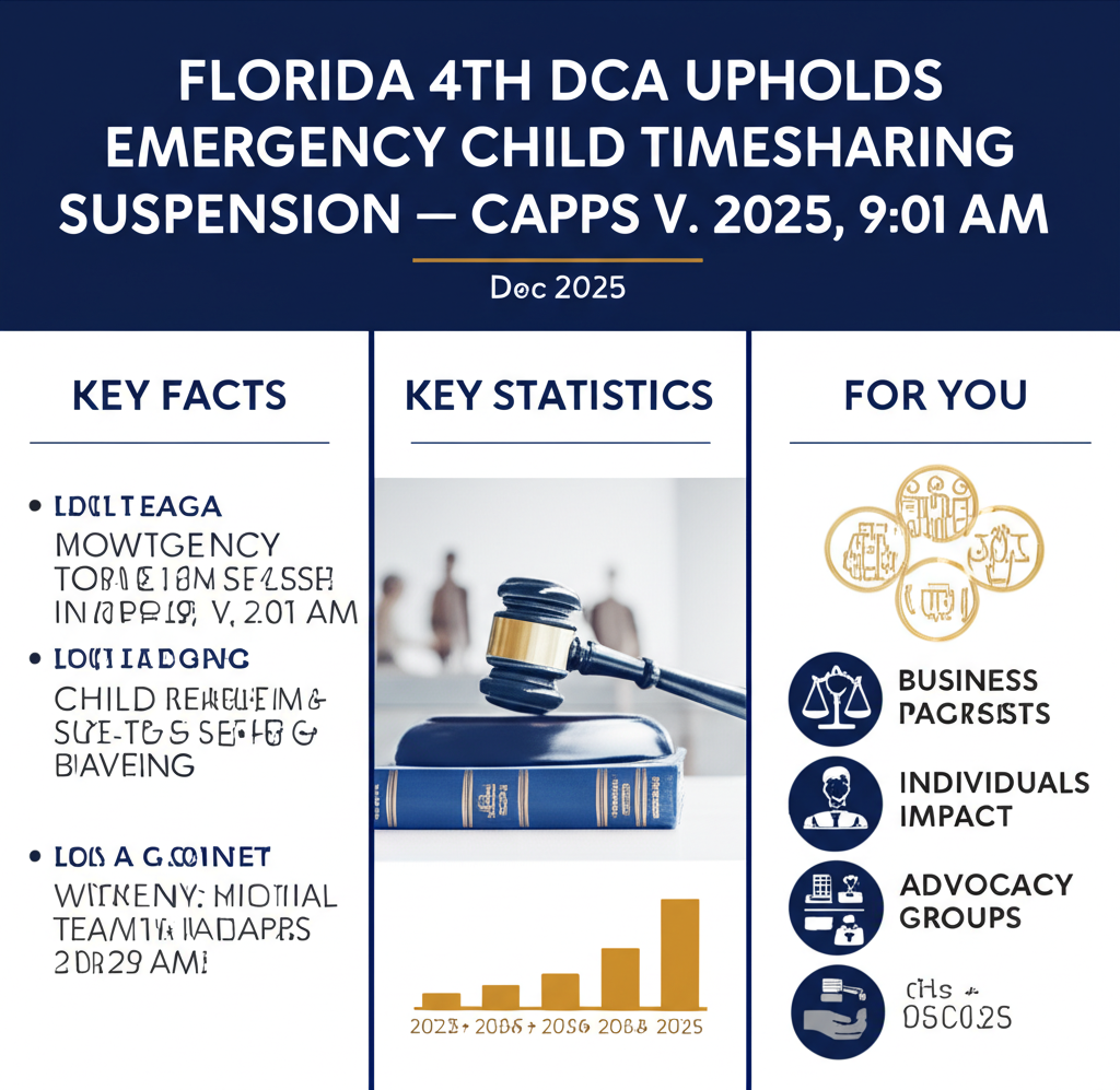 Florida 4th DCA Ratifica Suspensión de Emergencia del Tiempo de Compartir en Capps v. Capps — 29 Dic 2025, 9:01 AM - Key Statistics