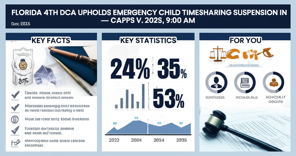 Florida 4th DCA Upholds Emergency Child Timesharing Suspension in Capps v. Capps — Dec 30, 2025, 9:00 AM - Key Statistics