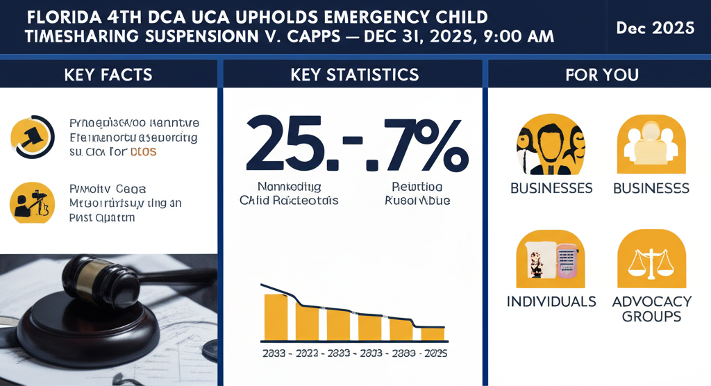Florida 4th DCA Upholds Emergency Child Timesharing Suspension in Capps v. Capps — Dec 31, 2025, 9:00 AM - Key Statistics