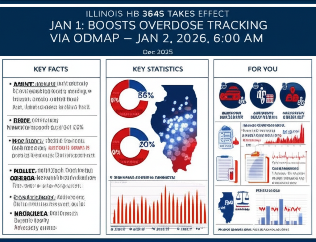 Illinois HB 3645 Entra en Vigor el 1 de Ene: Impulsa el Seguimiento de Sobredosis mediante ODMAP — 2 de Ene de 2026, 6:00 AM - Key Statistics