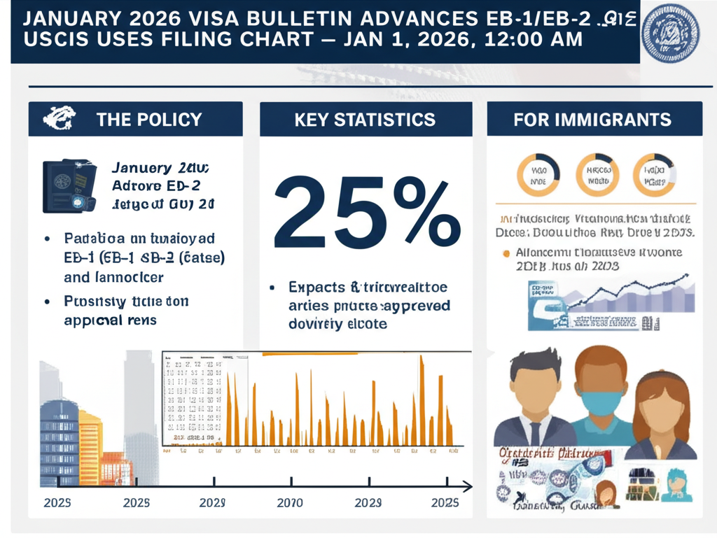 Boletín de Visas de Enero 2026 Avanza Fechas de EB-1/EB-2, USCIS Usa Gráfico de Presentación — 1 de Ene, 2026, 12:00 AM - Key Statistics