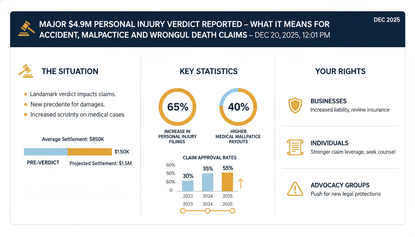 Major $4.9M Personal Injury Verdict Reported — What It Means for Accident, Medical Malpractice, and Wrongful Death Claims — Dec 20, 2025, 12:01 PM - Key Statistics