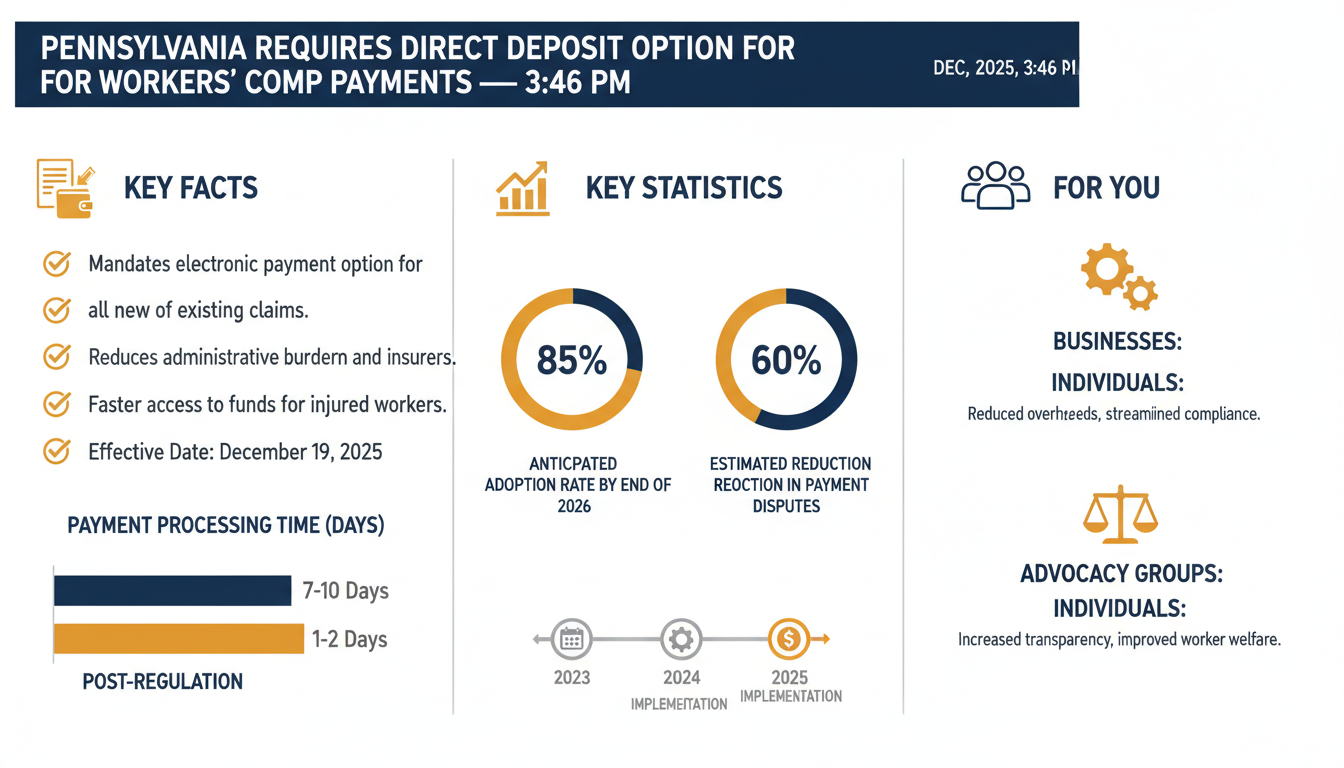 Pennsylvania Requires Direct Deposit Option for Workers’ Comp Payments — Dec 19, 2025, 3:46 PM - Estadísticas Clave