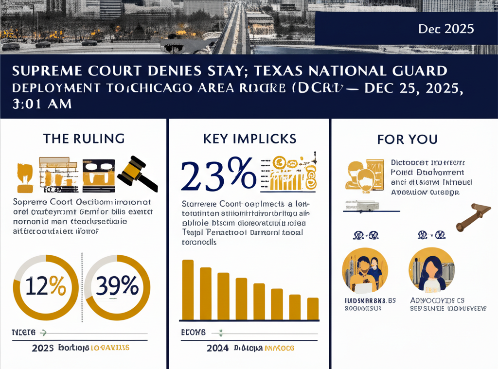 Suprema Corte deniega suspensión; despliegue de la Guardia Nacional de Texas en el área de Chicago bloqueado (23 dic. 2025) — 25 dic. 2025, 3:01 AM - Key Statistics