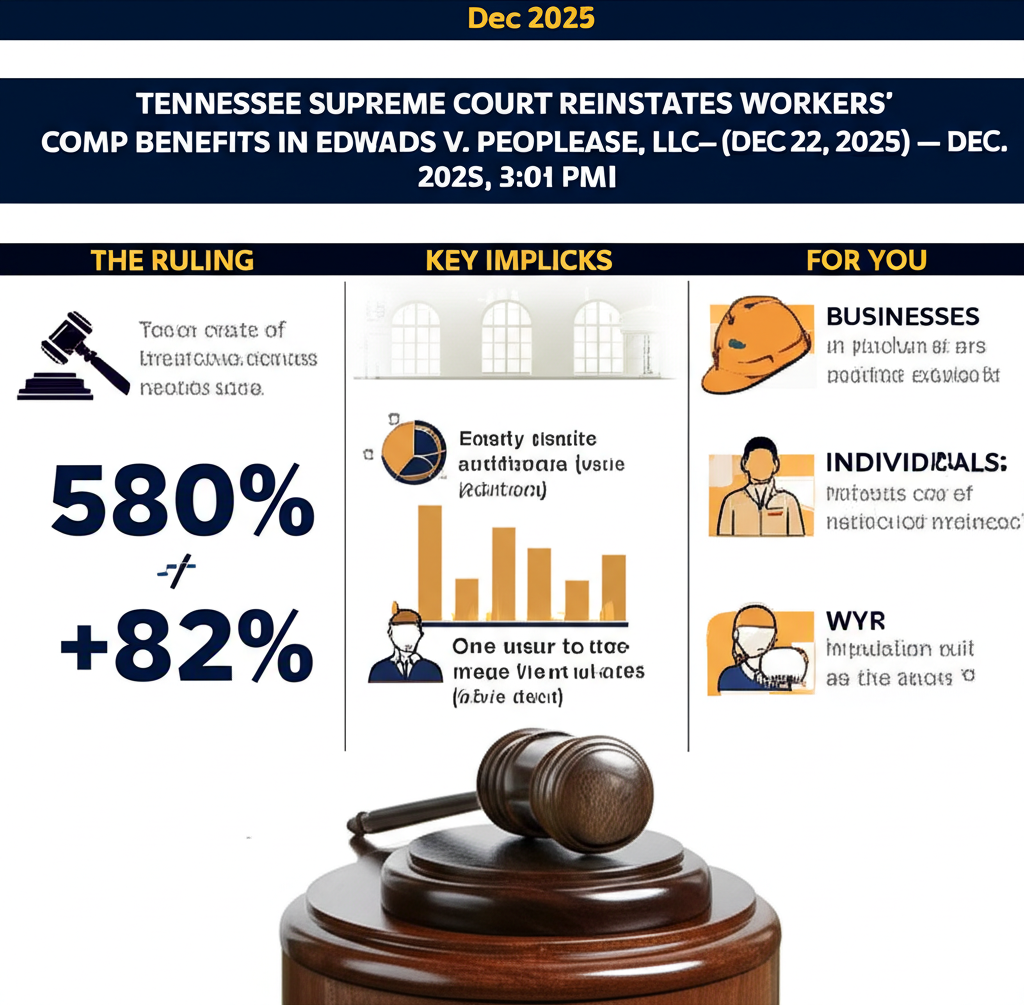 La Corte Suprema de Tennessee restituye prestaciones de compensación laboral en Edwards v. Peoplease, LLC (22 de dic. de 2025) — 28 de dic. de 2025, 15:01 - Key Statistics