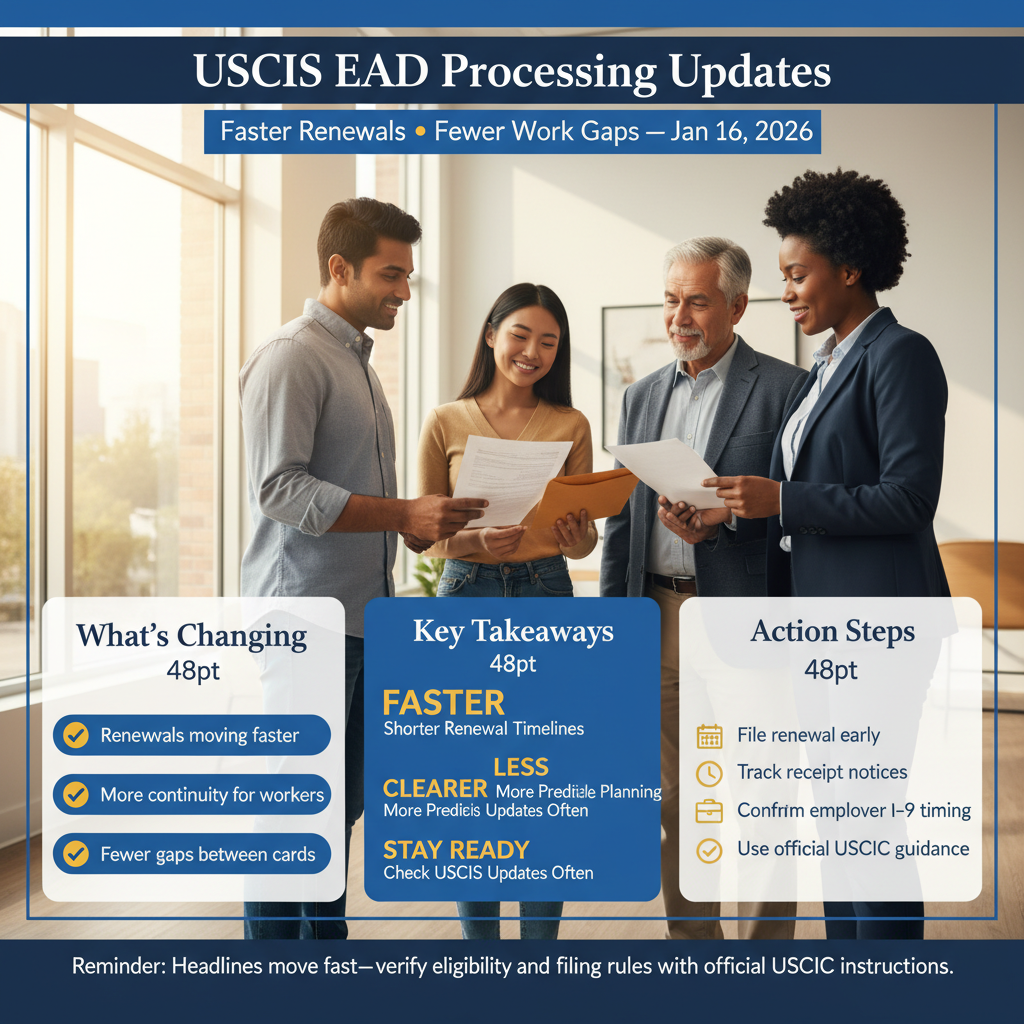 USCIS EAD Processing Updates: Faster Renewals, Fewer Work Gaps — Jan 16, 2026, 6:02 AM - Key Statistics