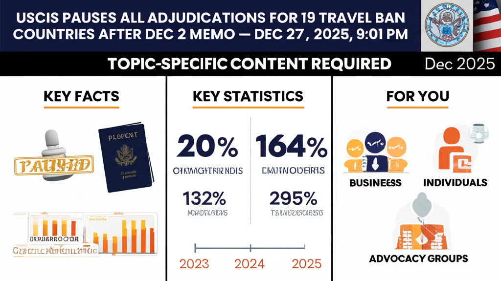USCIS Pauses All Adjudications for 19 Travel Ban Countries After Dec 2 Memo — Dec 27, 2025, 9:01 PM - Key Statistics